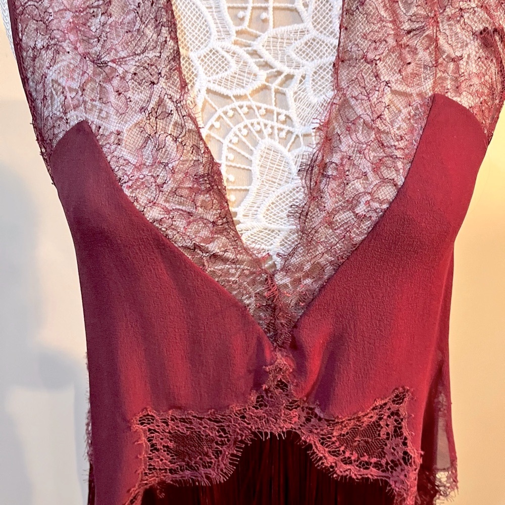 Givenchy NWT $8625. RUNWAY Burgundy Lace Fringe Pleats Dress Gown 8 - Picture 6 of 11